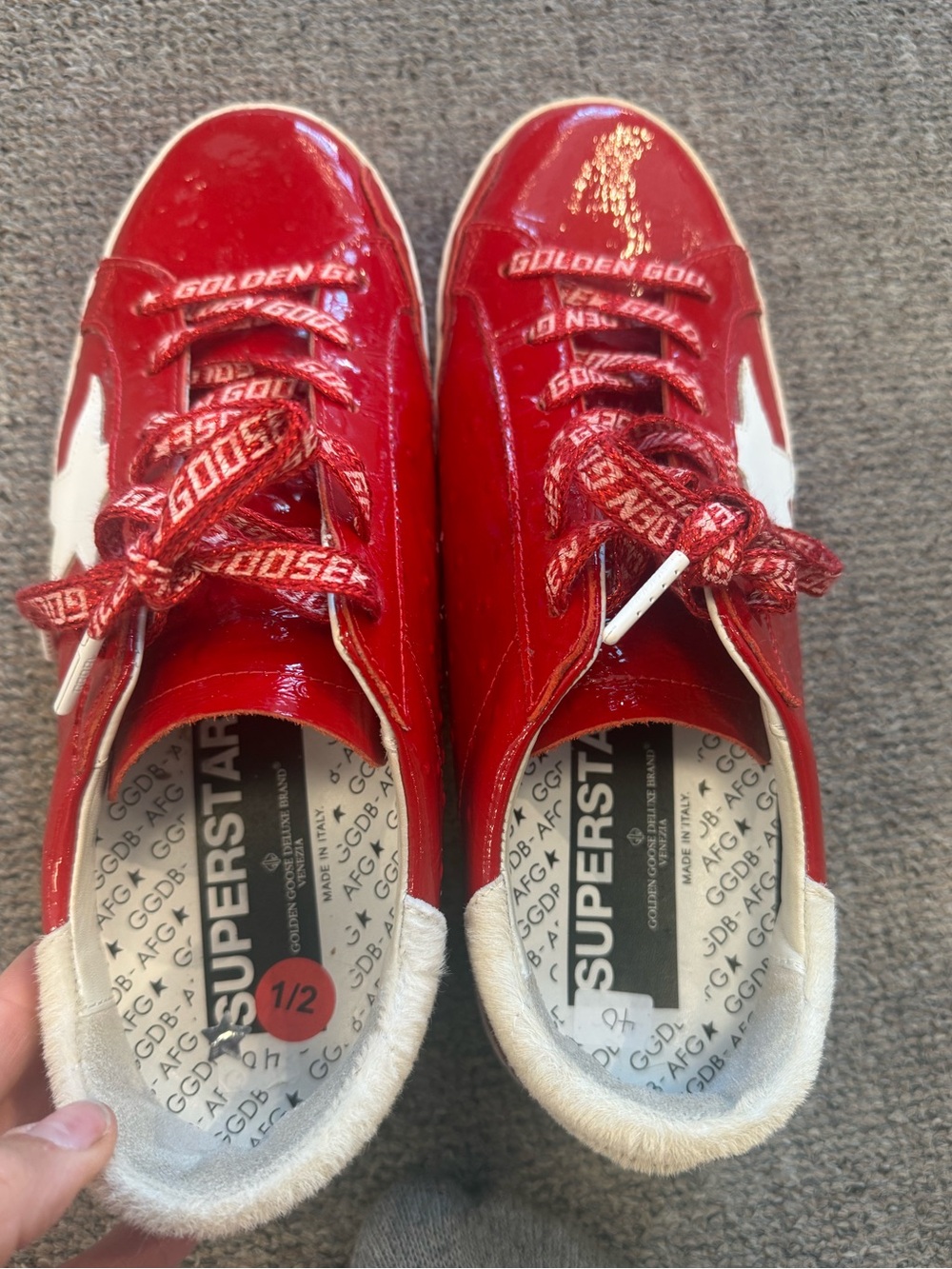 Golden Goose Superstar Red Patent Ostrich White Sneakers – Size 40